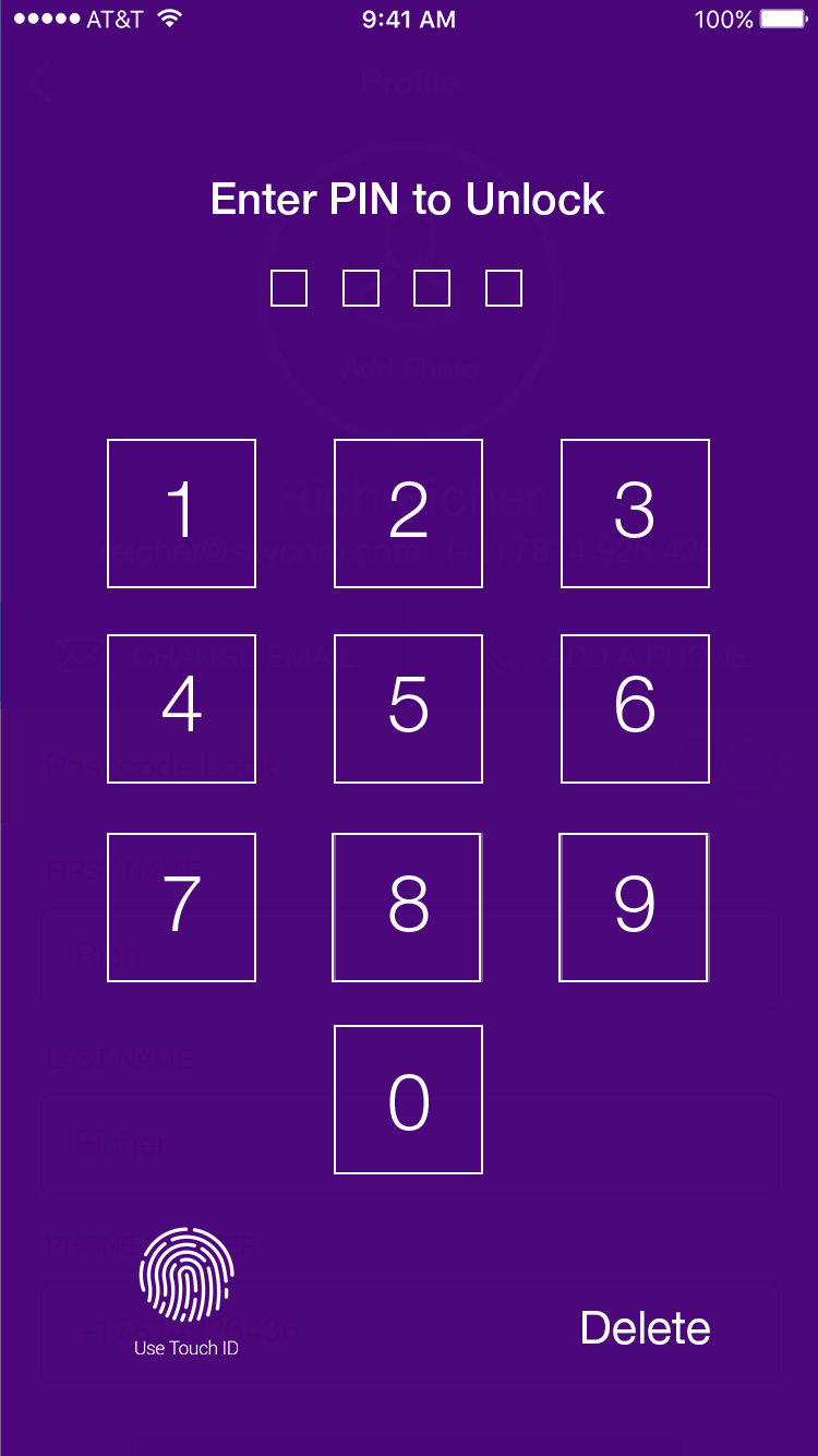 PIN Code / Thumbprint Authentication app - Unlock