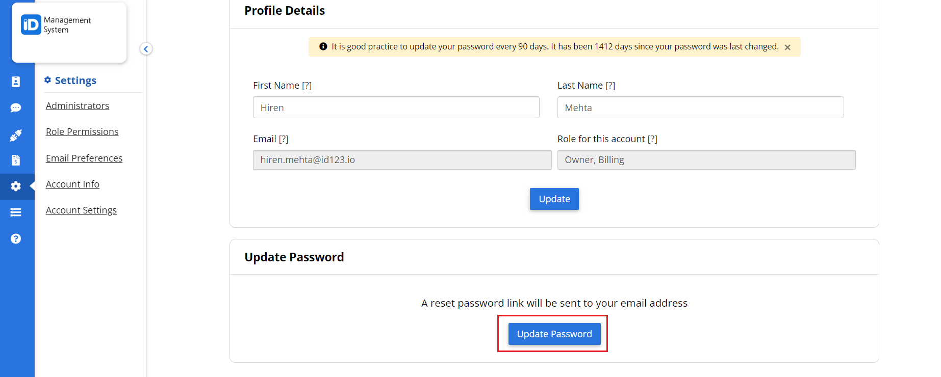 Update Password Update Password