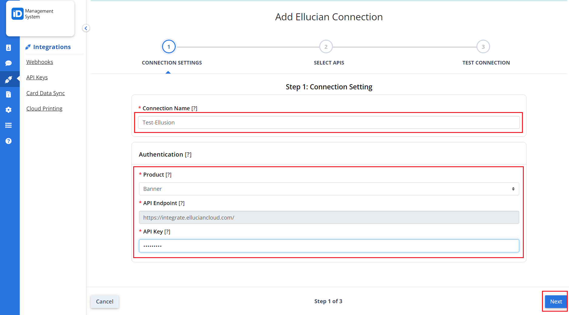 Connection Setting Details Connection Setting Details