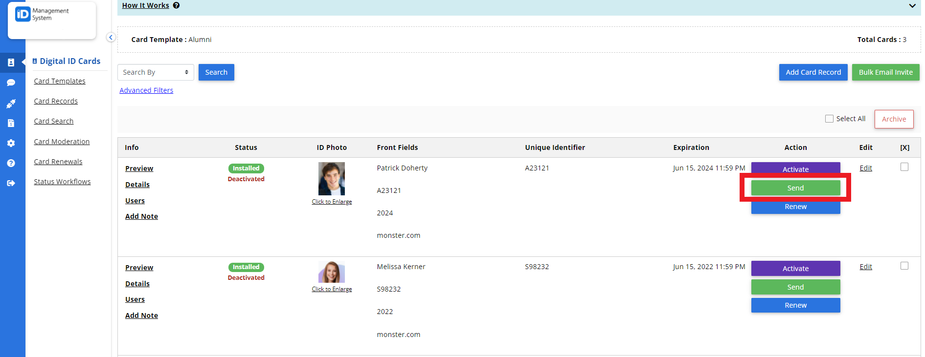 Sending Cards One by One via Email - ID123