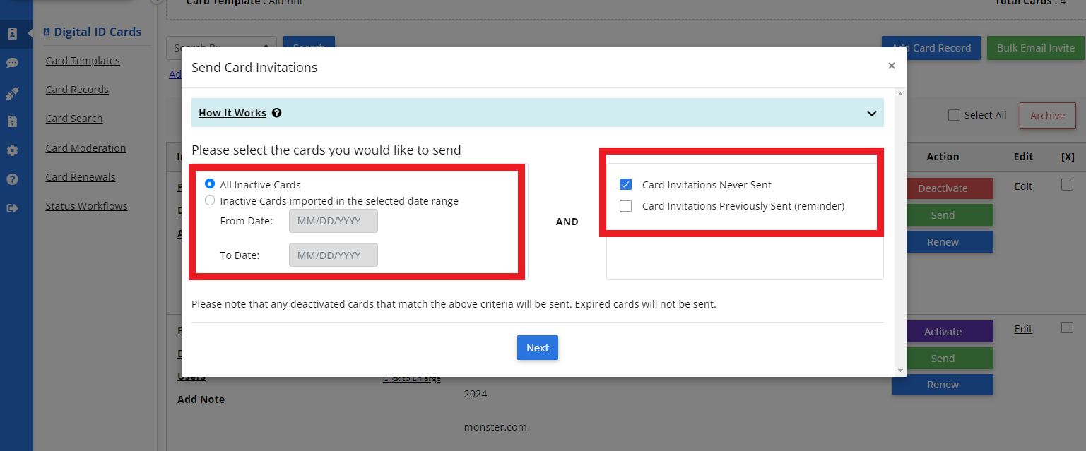 Sending Cards in Bulk via Email - ID123 Knowledgebase