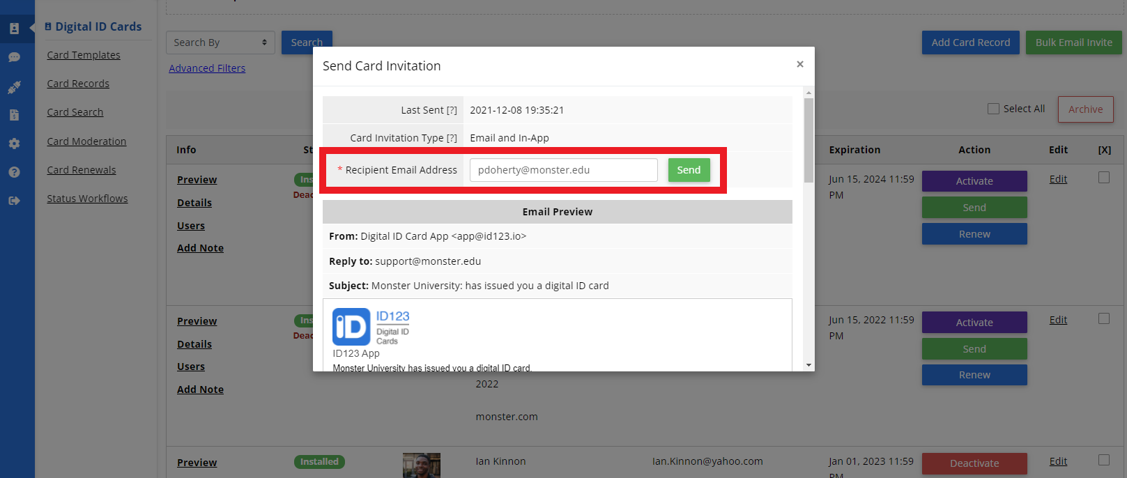 Sending Cards One by One via Email - ID123