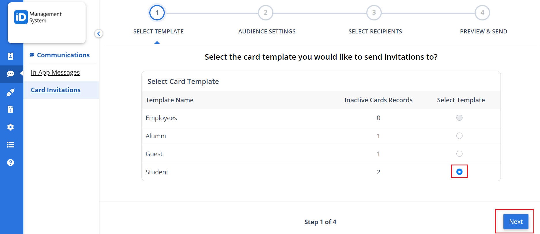 Select Card Template Select Card Template