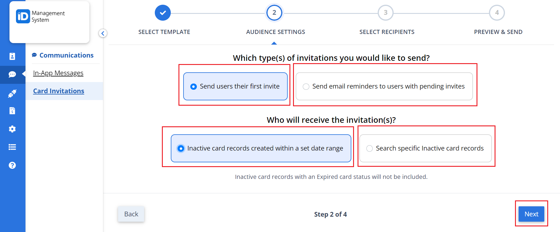 Select Invitation type and Recipients Select Invitation type and Recipients