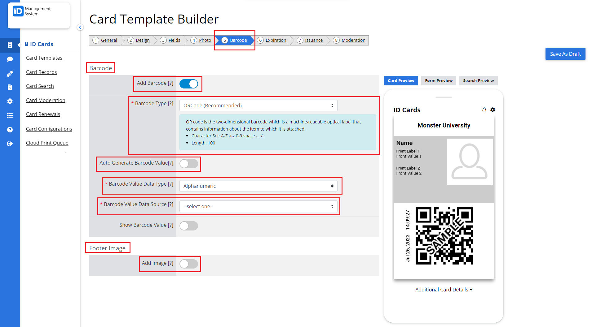 “Barcode” Section “Barcode” Section