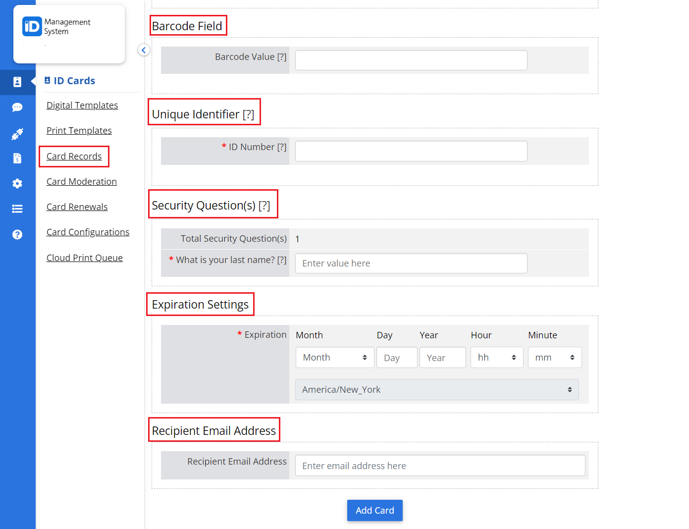 Enter Card Record Details 2 Enter Card Record Details 2