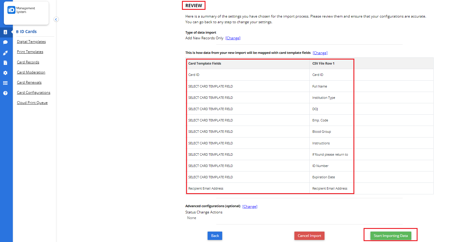 Review and Import Data Review and Import Data