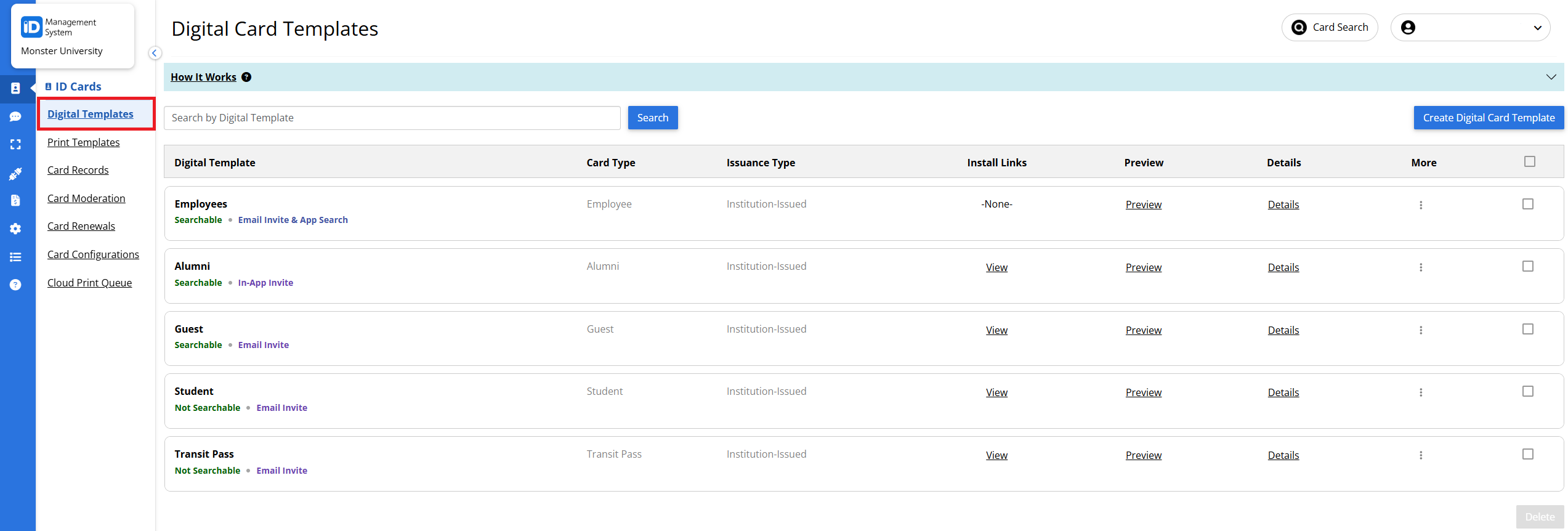 Template Log into the ID Management System and select "Card Template".