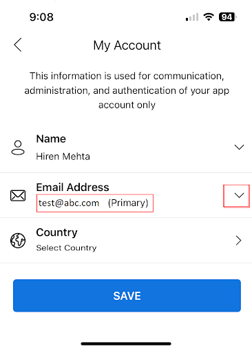 Tap the drop-down arrow next to the Email Address.