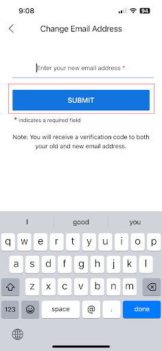 Step 3B tap on the email address you would like Enter the new email address, and click the ‘Submit button.
