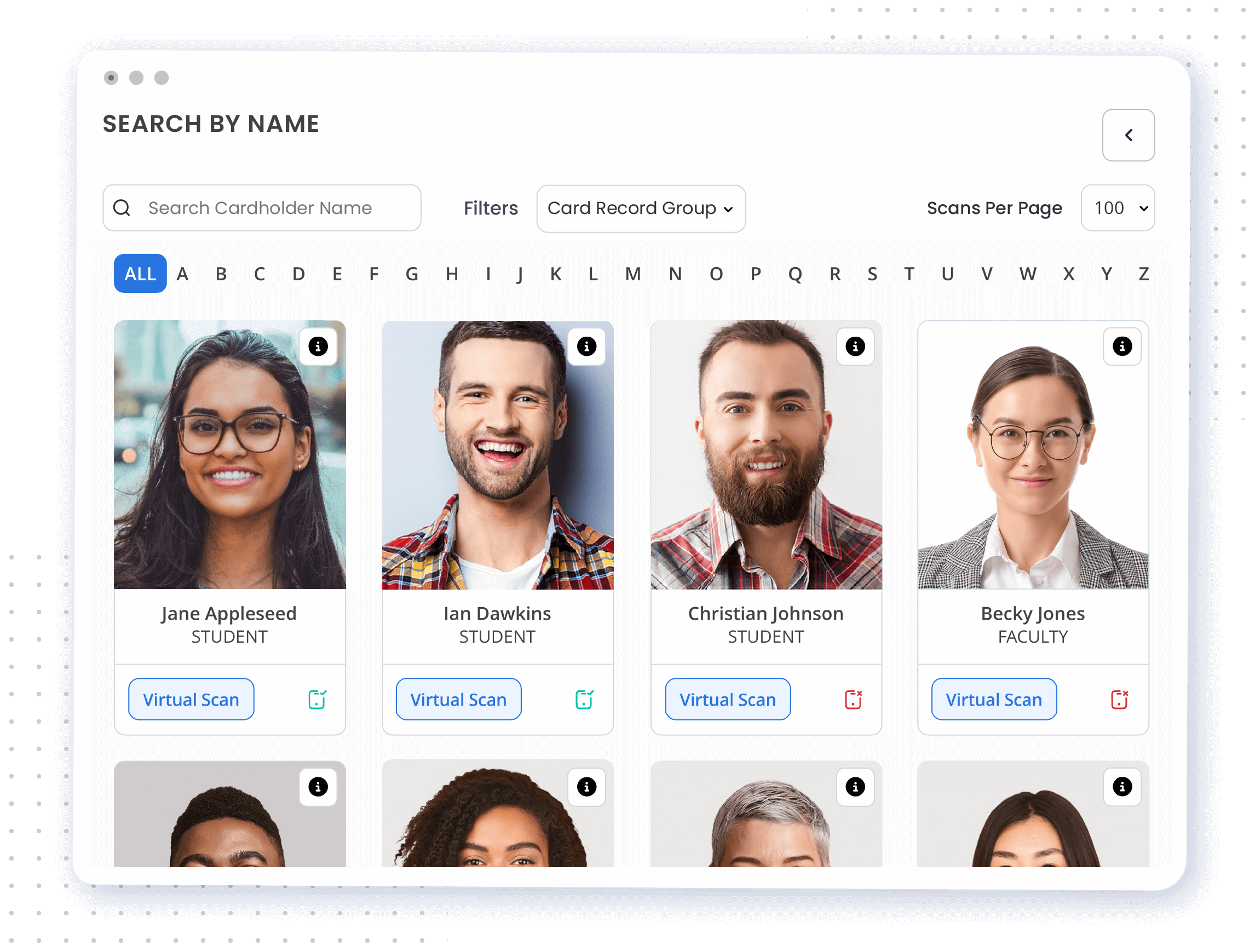 Search By Name ID Card Barcode Scan History