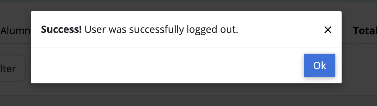 Screenshot of user being successfully logged out