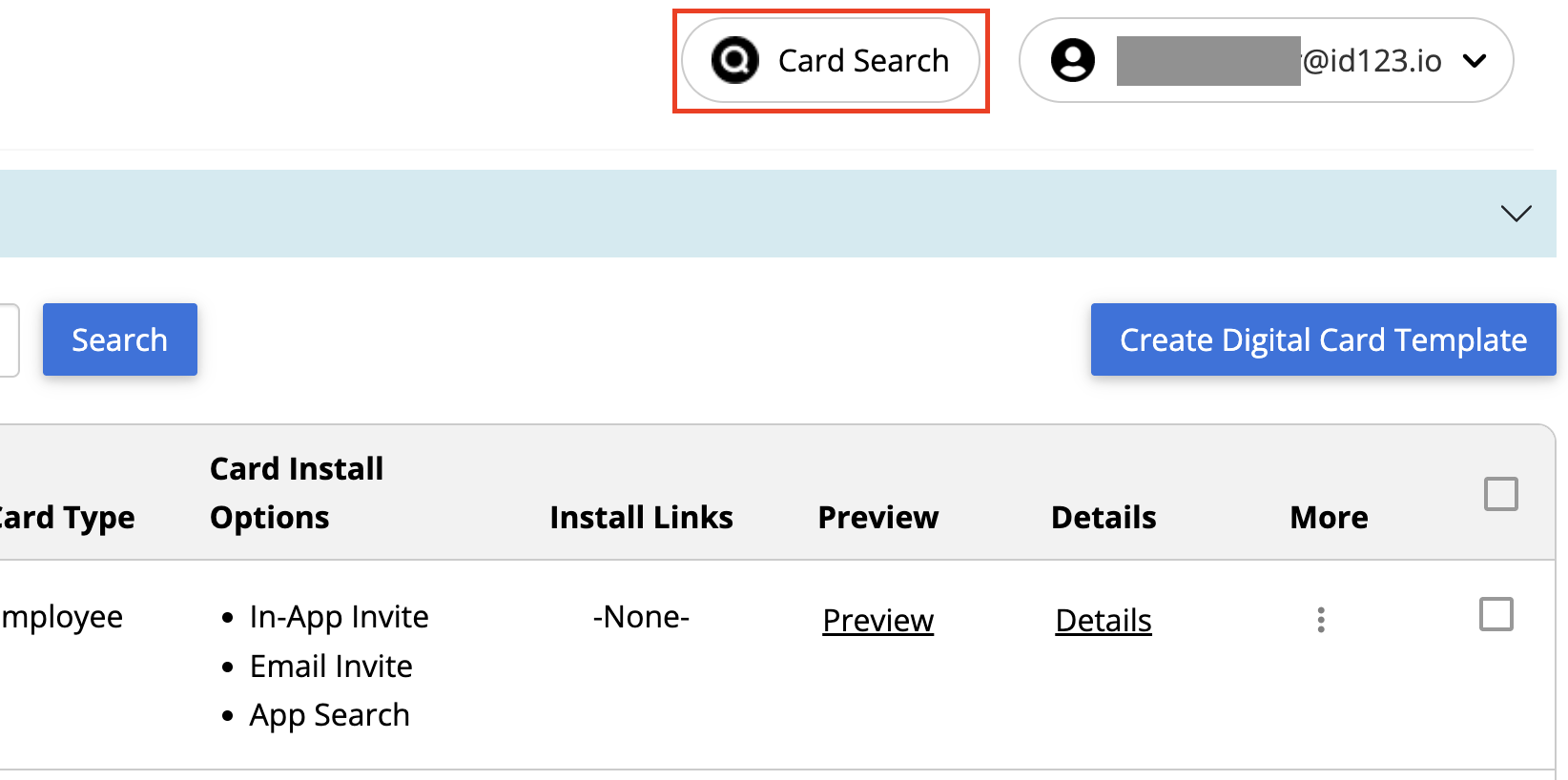 Screenshot with red box around the card search 