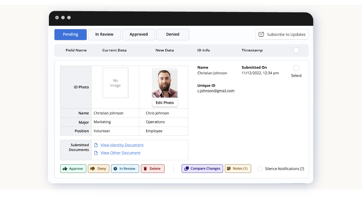 Card Data Moderation UI Card Data Moderation UI