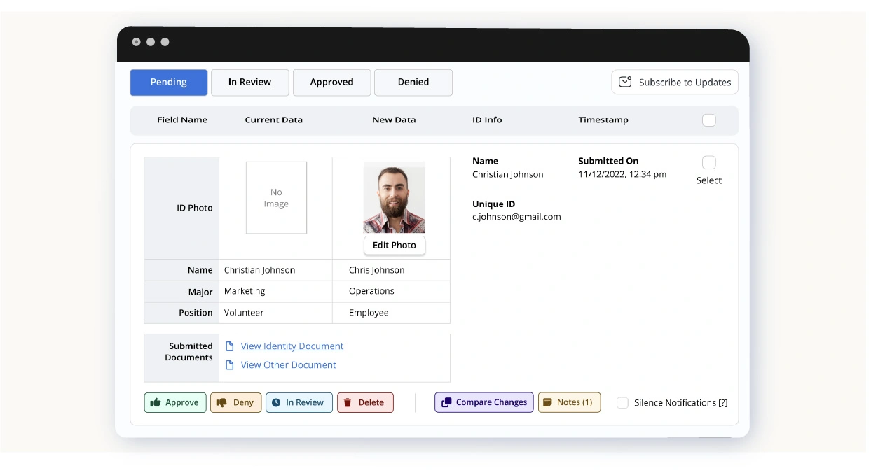 Card Data Moderation UI Card Data Moderation UI