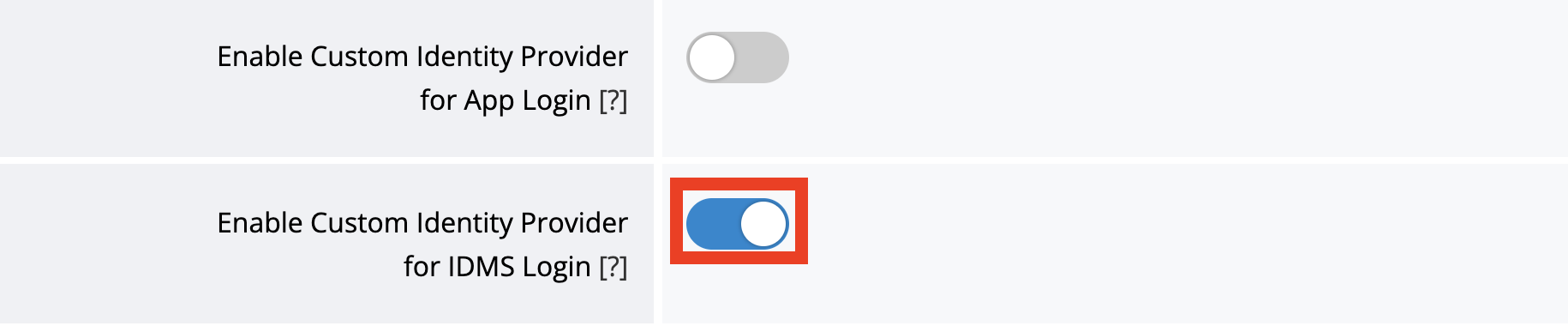SSO section with IDMS Login toggle on