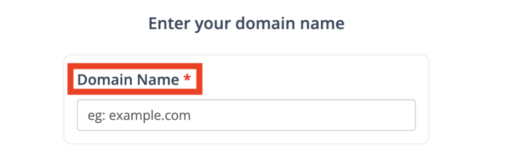 Enter your domain name dialog with the Domain Name field highlighted
